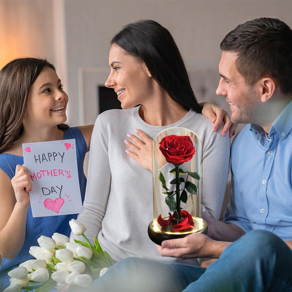 Birthday Gifts for Women,Beauty and the Beast Rose in Glass Dome,Preserved Rose with Warm Lights,Flower for Delivery Prime,Forever Flower Gifts for Women Mom Wife Girlfriend, Anniversary Birthday Gift