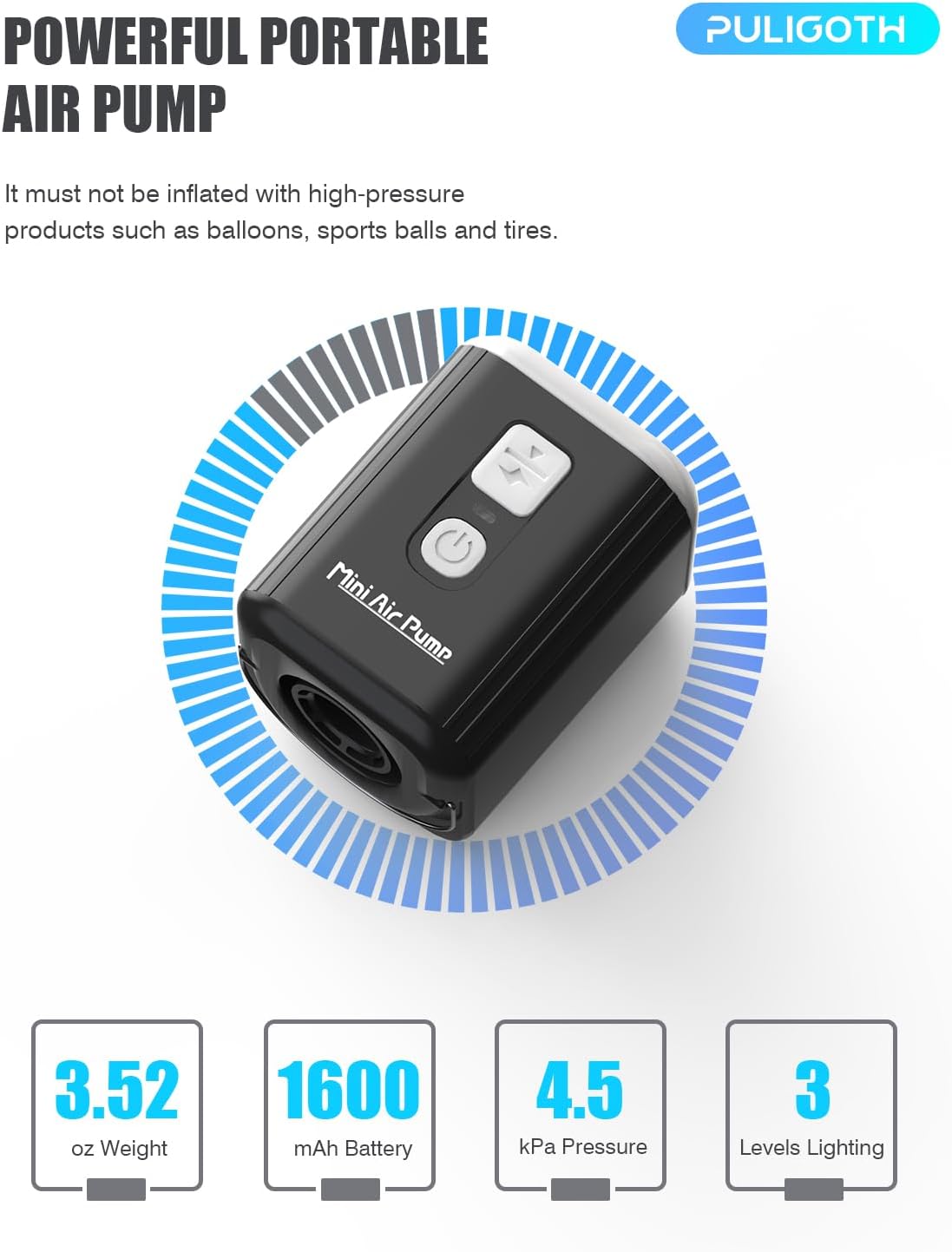 Skiennix Portable Air Pump - Mini Electric Inflatable Pump with 1600mAh Battery & Camping Light | Ideal for Air Mattresses, Pool Floats, Vacuum Storage Bags