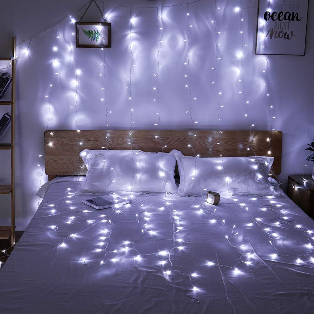 300 LED Twinkle Star Curtain String Lights - Warm White for Wedding, Home & Garden Decor