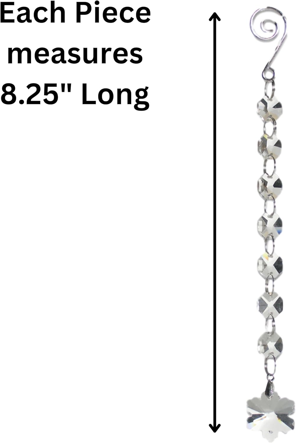Set of 6 Christmas Snowflake Crystal Strands - 8.25" Long Hanging Decor for Weddings & Parties