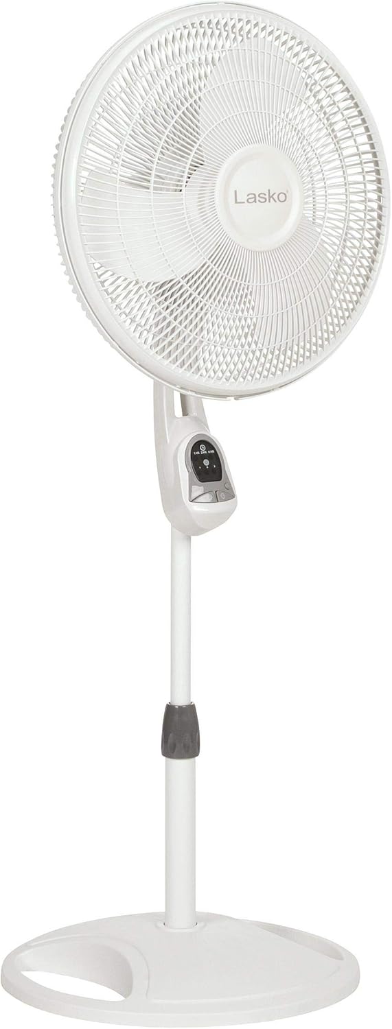 Lasko Elegance and Performance Pedestal Stand Fan, 3-Speeds, 90 Degree Oscillation, Adjustable Height, Timer, Remote for Indoor, Bedroom, Living Room, Home Office, Dorm Use, 18 Inch, White, 1850