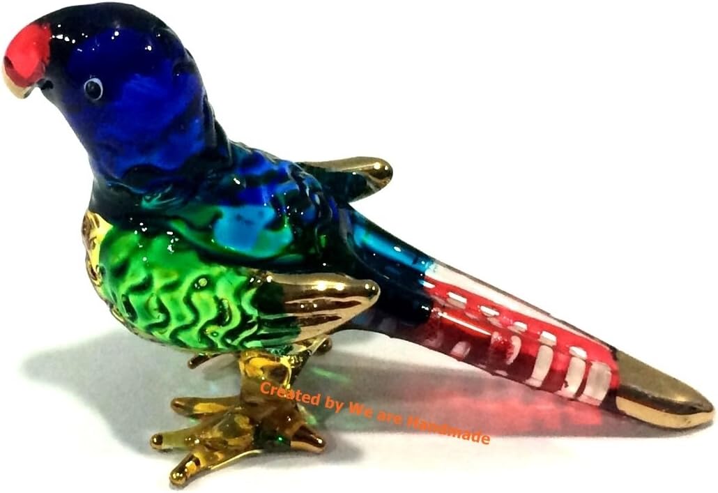 Miniature Blue Parrot Glass Figurine - Handmade Collectible for Dollhouses & Decor