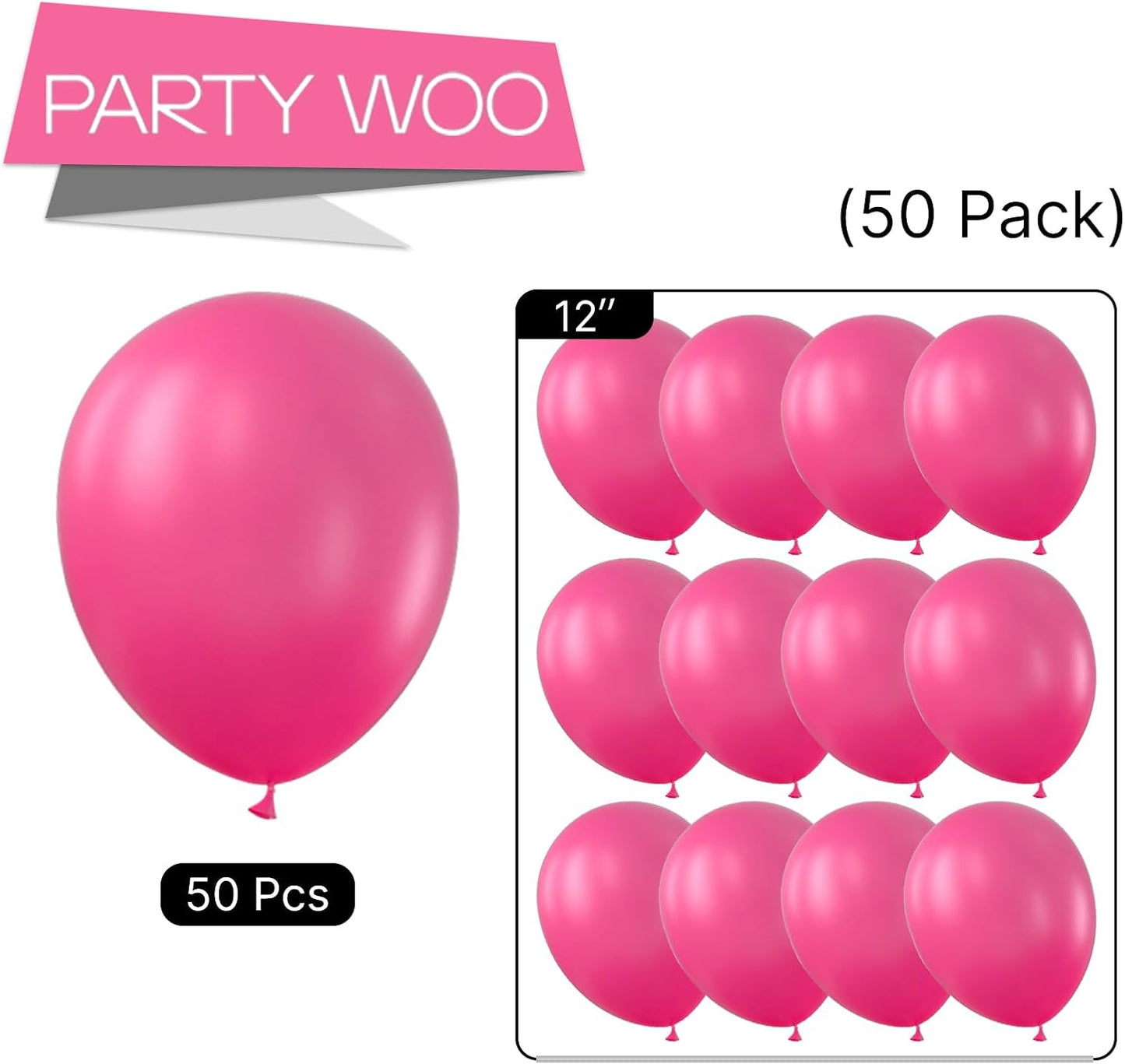 PartyWoo Hot Pink Balloons - 50pcs 12 Inch Magenta Fuchsia for Baby Shower & Birthday Decor