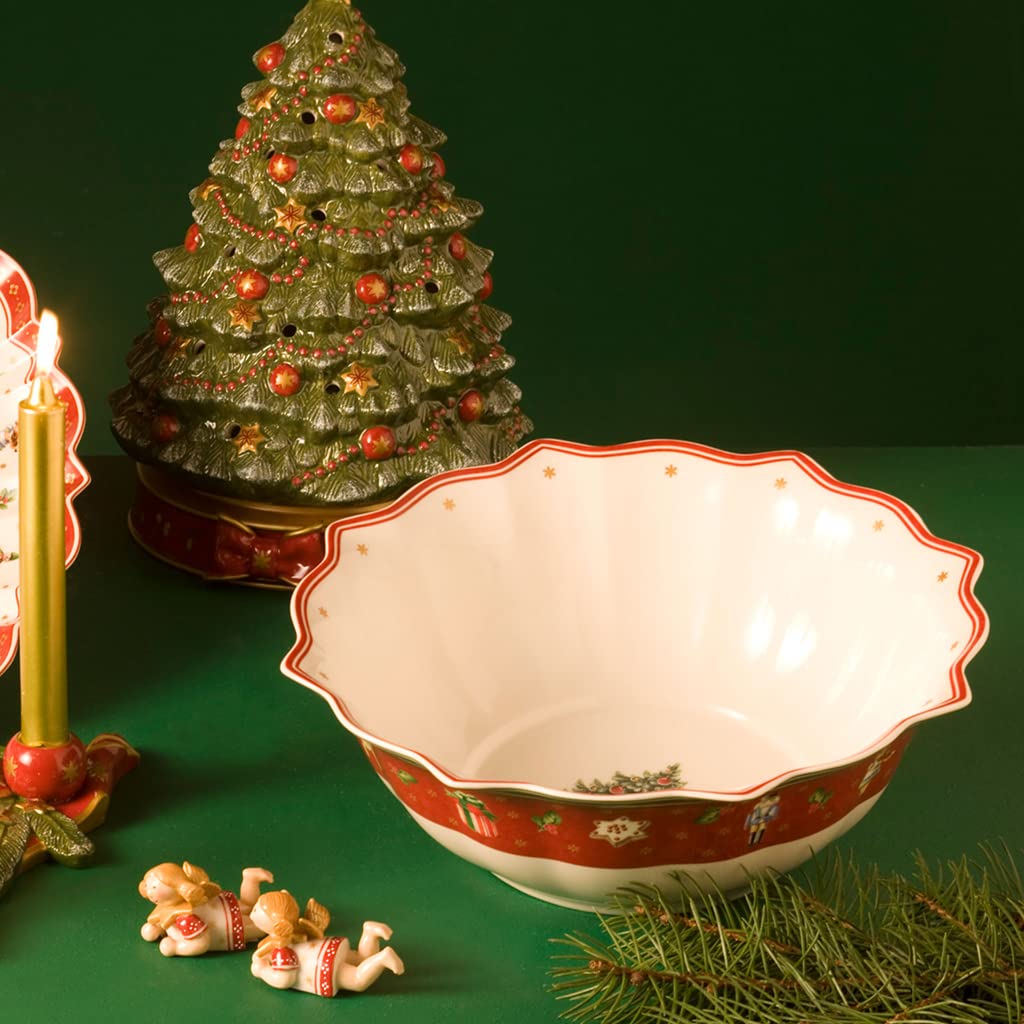 Villeroy & Boch Toy's Delight Christmas Collection Salad Serving Bowl, Premium Porcelain, Large 94 oz Capacity, 12.75 x 4.5 in, White/Red/Colorful