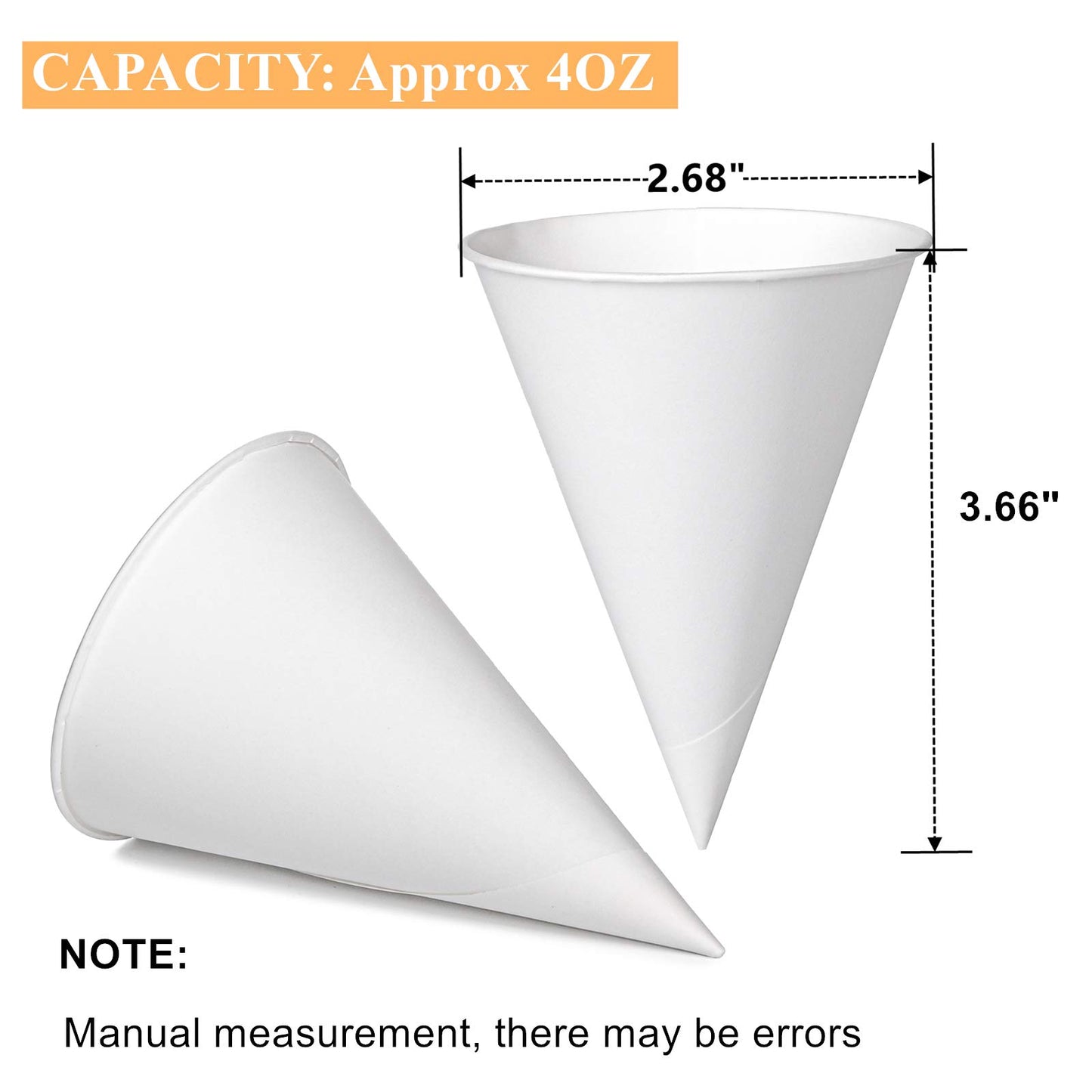 Yopay 600 Pack Cone Water Cups, 4OZ Disposable Dispenser Paper Snow Cups for Shaved Ice, Office Water Cooler, Sports Teams or Fundraisers, Craft Funnels for Oil or Protein Powder Drinks, White