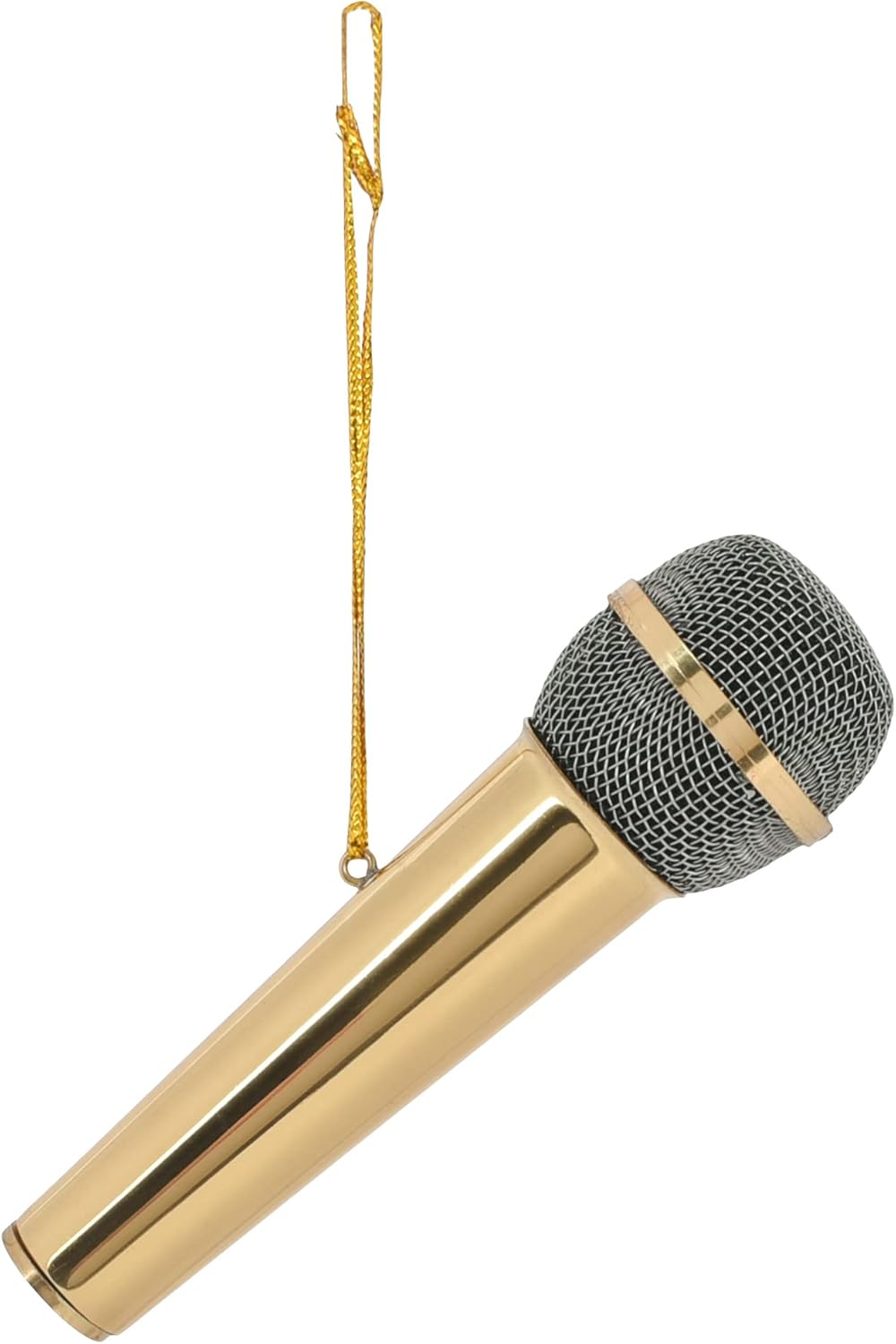 Gold Tone Microphone Ornament - 3" Brass Hanging Decor for Musicians & Singers