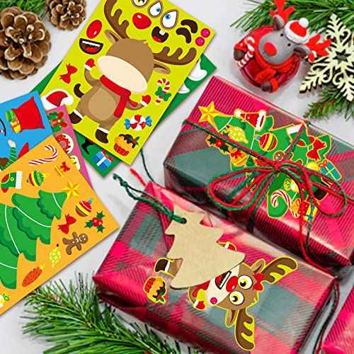DUJAA 36 Sheets Christmas Party Games Stickers for Kids Make Your Own Sticker, Make a face Sticker with Santa Snowman Reindeer Elf for Kids Holiday Christmas Party Favors