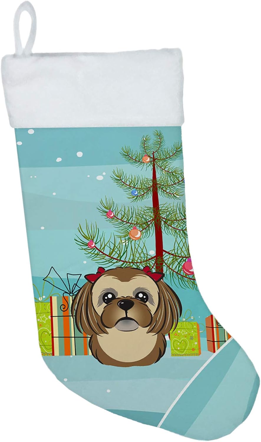 Shih Tzu Christmas Stocking - Chocolate Brown Dog Holiday Decor for Fireplace
