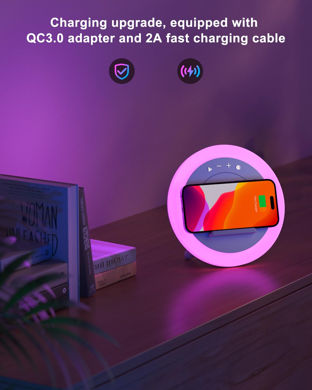 DTIDMI Night Light Bluetooth Speaker,Wireless Charger Stand LED Music Lamp,Color Changing Modern Bluetooth Lamp, Best Teenage Girls Boys Gifts/Christmas Gifts for Teen (6.6inch)
