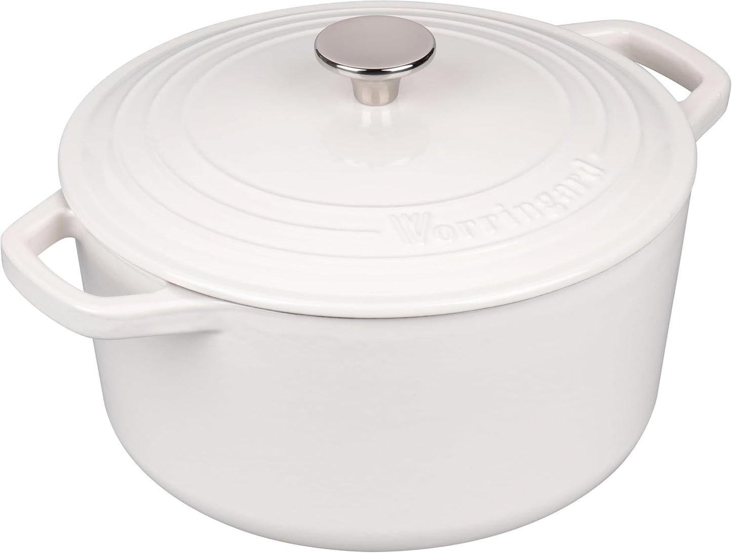 VORRINGARD Enameled Cast Iron Dutch Oven - 6QT Round Bread Baking Pot with Lid & Sourdough Set | White