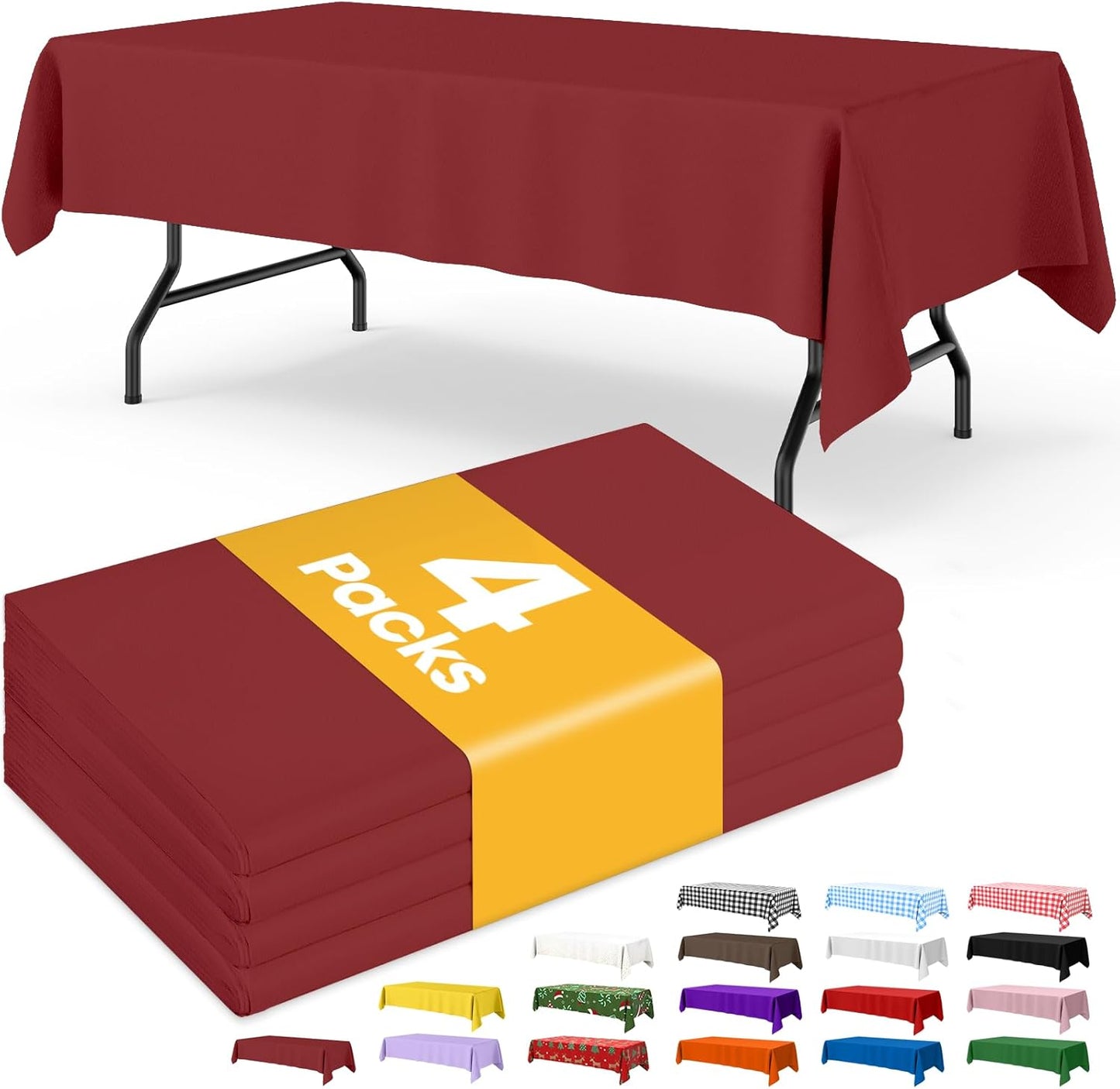 Niuara Burgundy Plastic Tablecloth - 4 Pack 54" x 108" Disposable Covers for Parties & Gatherings