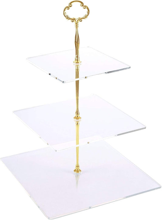 3-Tier Acrylic Cupcake Stand - Elegant Dessert Display Tower in Gold (Model 3SG-V2)