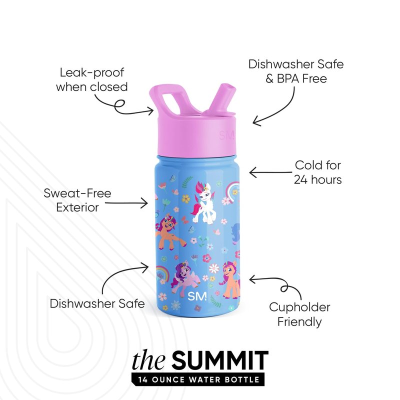 Simple Modern Kids Summit Water Bottle with Straw Lid | My Little Pony 14oz Stainless Steel Cup Insulated Tumbler for Girls, School | Garden of Rainbows