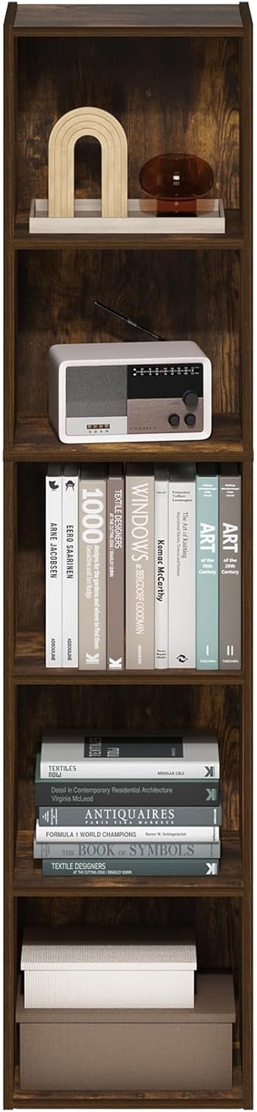 Furinno PASIR 5-Tier Modern Bookshelf - Easy Assembly Open Shelves Bookcase in Amber Pine | 9 x 12 x 52 Inches