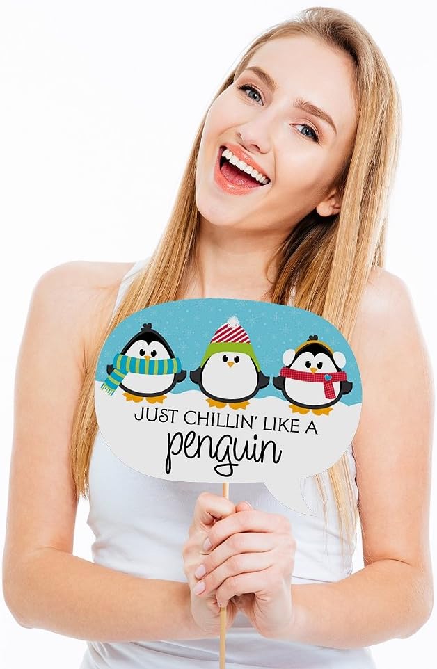 Holly Jolly Penguin Christmas Photo Booth Props Kit - 20 Fun Holiday Accessories