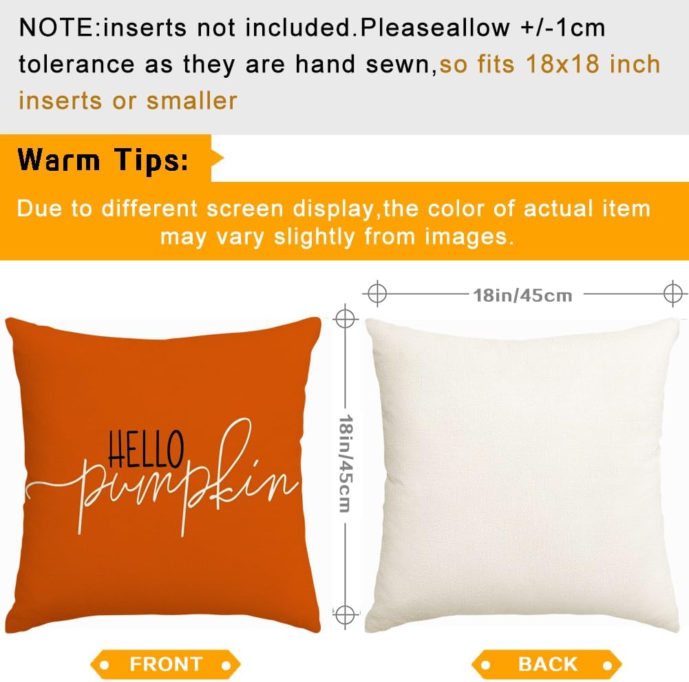 RABUSOFA Fall Pillow Covers - 18x18 Inch Waterproof Rust Hello Pumpkin Design | Autumn Harvest Decor