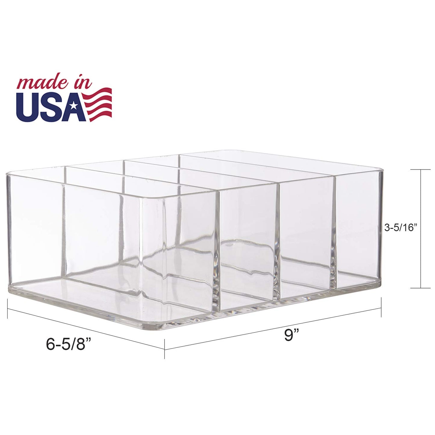 STORi 4-Compartment Clear Plastic Organizers (Set of 4) Rectangular Divided Makeup and Vanity Storage Bin, Use Upright for Eyeshadow Palettes, Made in USA