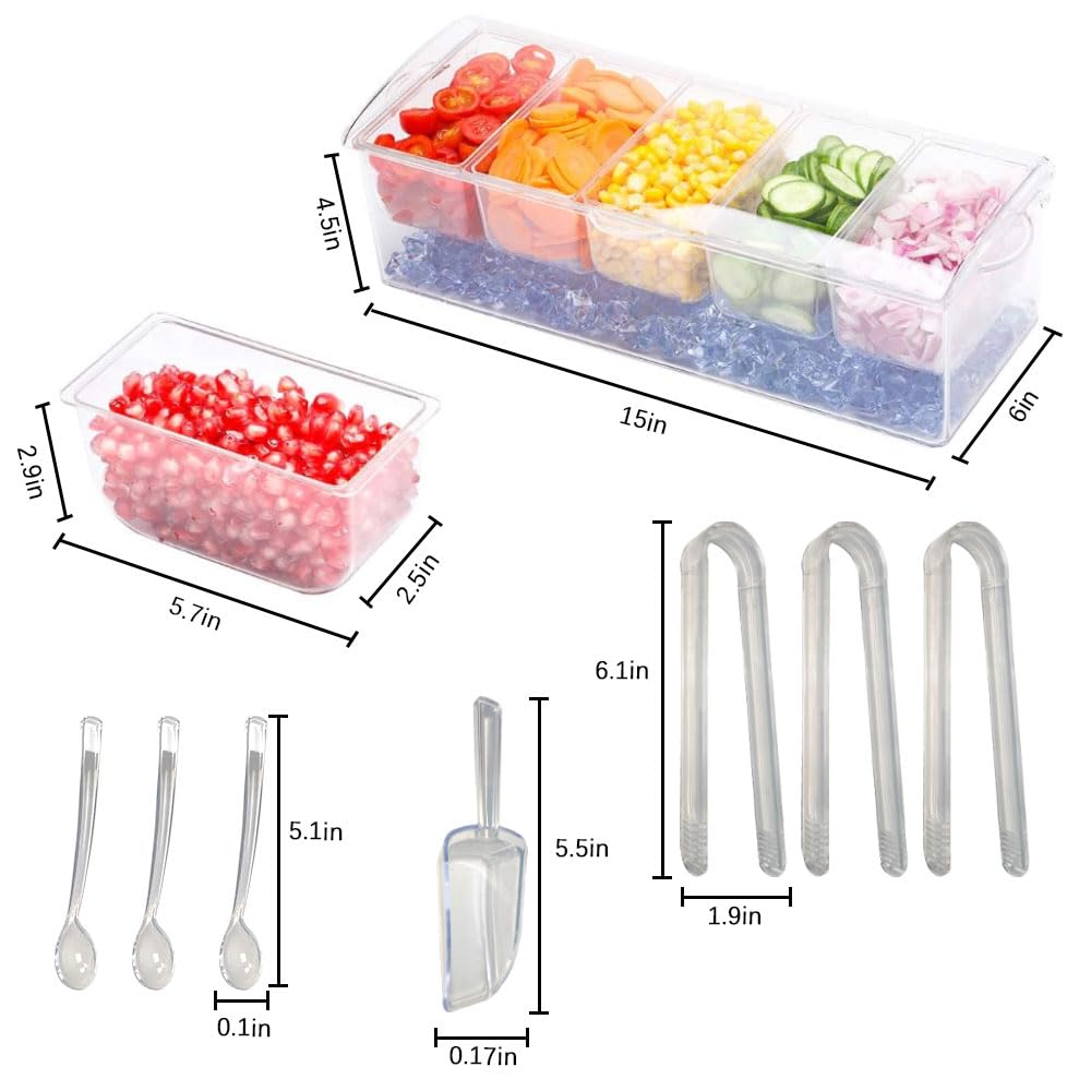 LucaSng Condiment Containers Server with Lid,Ice Tray,Condiment Organizer,Chilled Caddy,Bar Garnish Holder on Ice,Dispenser,Salad Platter for Parties and Restaurants, White