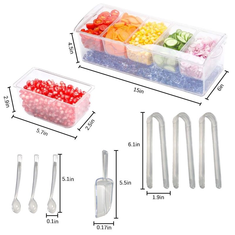 LucaSng Condiment Containers Server with Lid,Ice Tray,Condiment Organizer,Chilled Caddy,Bar Garnish Holder on Ice,Dispenser,Salad Platter for Parties and Restaurants, White