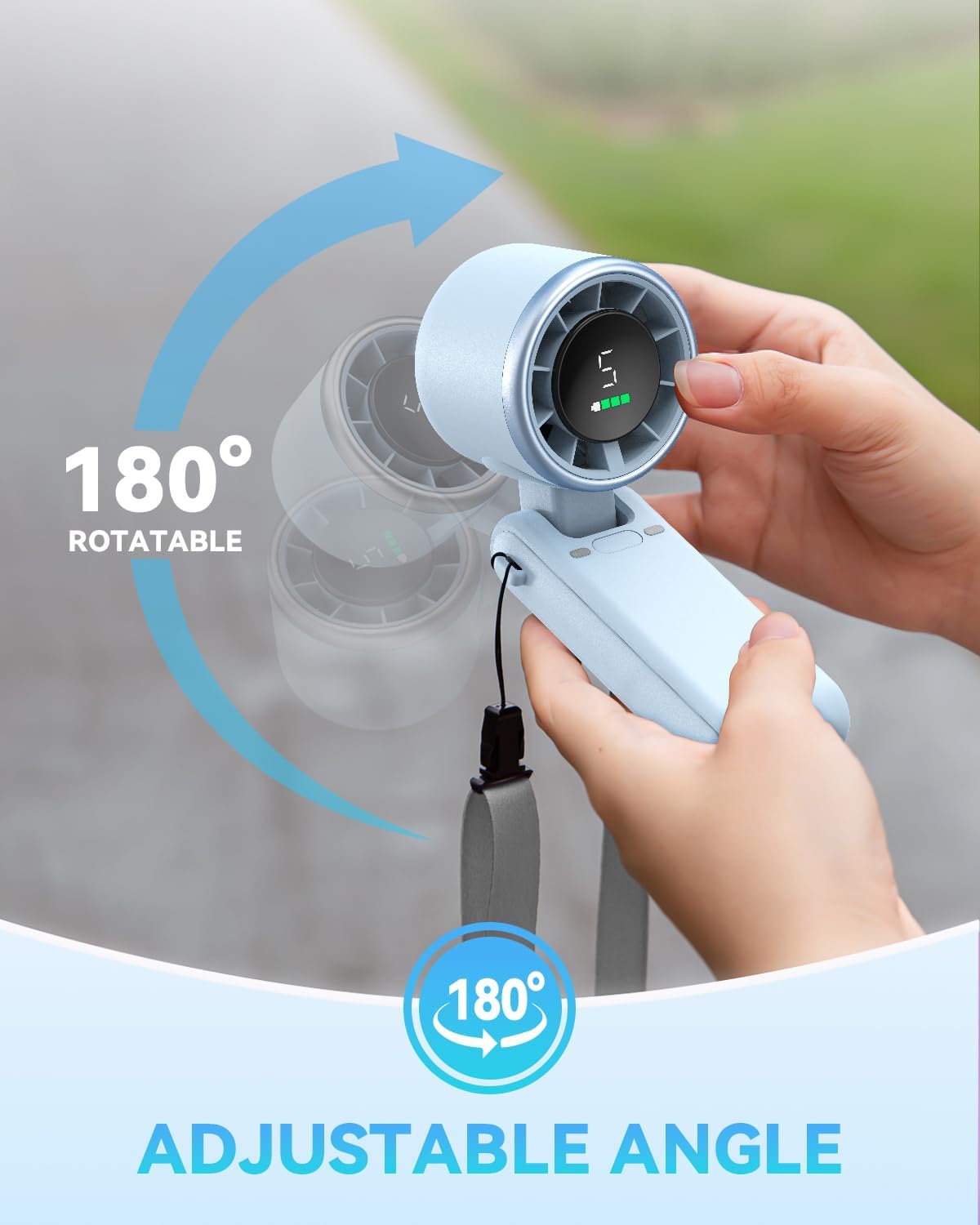 PlayHot Portable Handheld Turbo Fan - 5-Speed Rechargeable Personal Fan | 5000mAh Battery, 12-Hour Use, 3-in-1 Design (Blue)