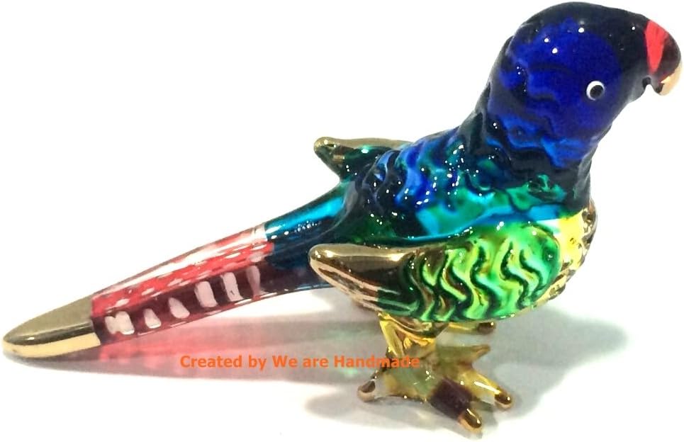 Miniature Blue Parrot Glass Figurine - Handmade Collectible for Dollhouses & Decor