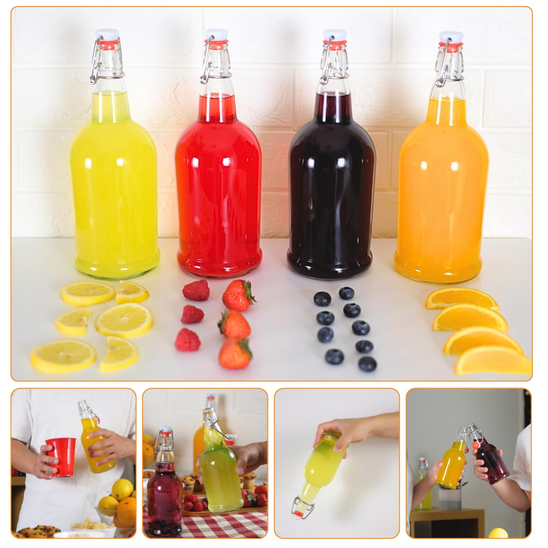 FastRack Swing Top Glass Bottles |33 oz – Pack of 12 | Clear Flip Top Glass Bottles for Home Brewing, Carbonated Drinks, Kombucha, Fermentation, Water | Food Grade – ECO Friendly