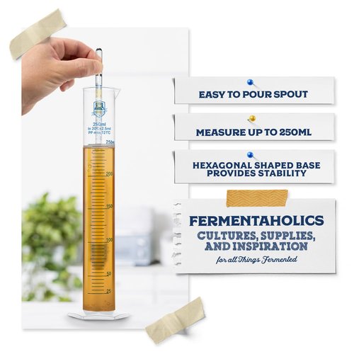 Fermentaholics Hydrometer Test Jar & Measuring Cylinder - Test Homebrewed Beer, Wine, Mead, Cider, & Fermented Beverages – Easy to Use & Read - 250 ML - Heat Resistant Up to 121° Celsius