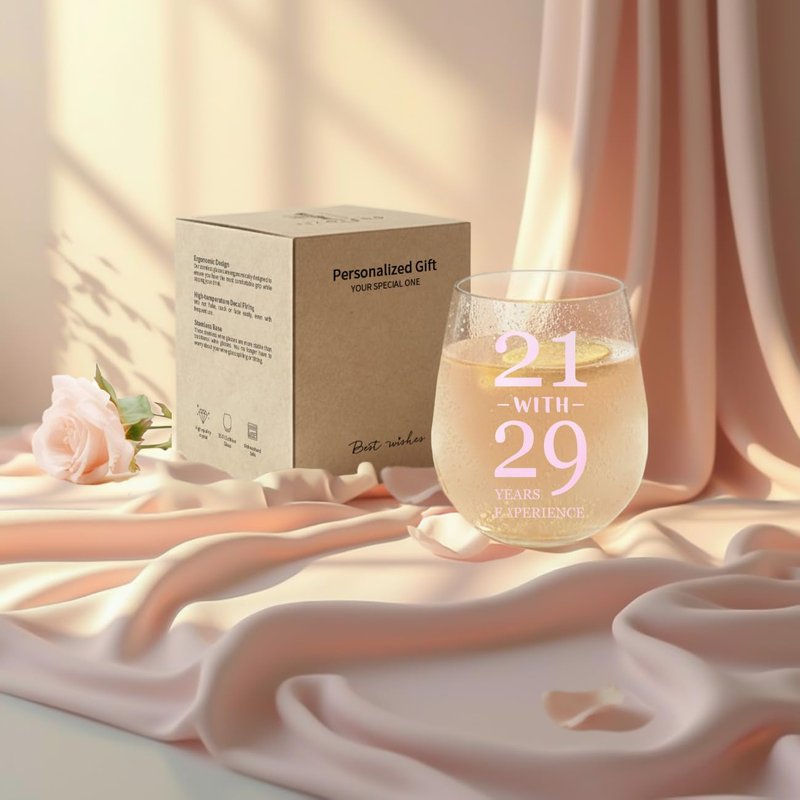 sanjiayishui 50th Birthday Gifts for Women - Wine Glasses, With Funny Quote “21 with 29 Years Experience”, 50th Birthday - 50th Birthday Decorations for Women, Happy 50th Birthday Gifts (Light pink