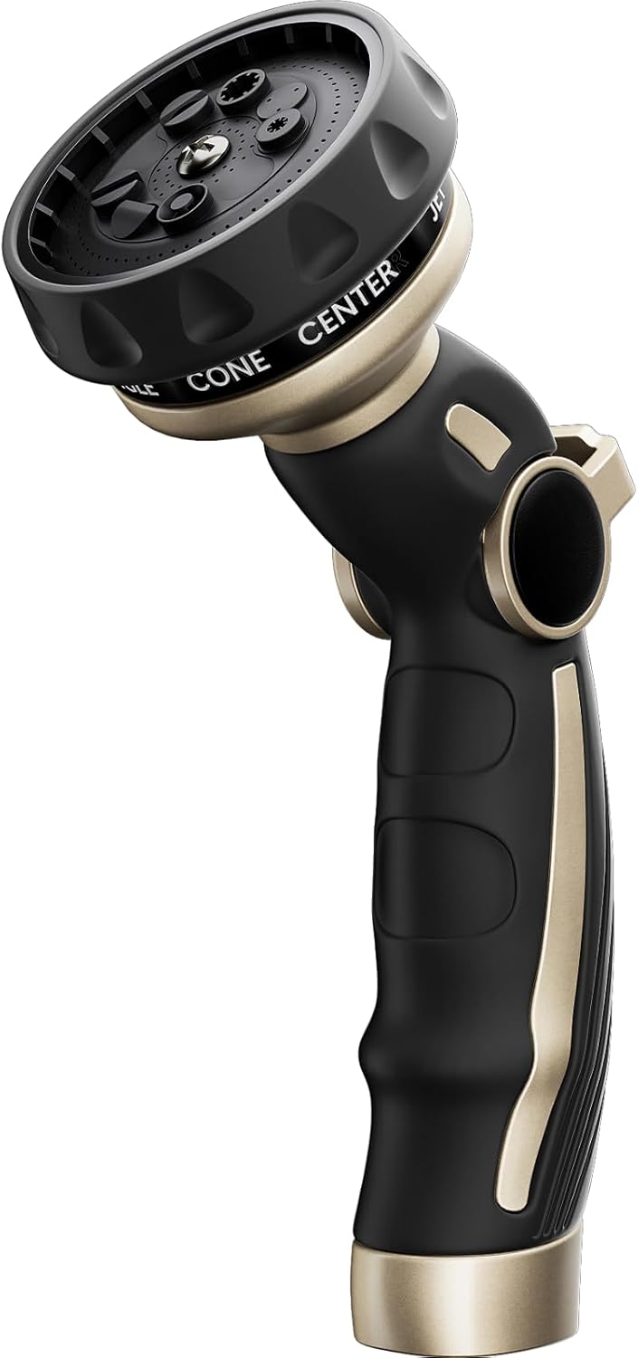 RESTMO Heavy Duty Hose Nozzle - Metal Water Sprayer with 9 Spray Patterns | High Pressure & Thumb Flow Control