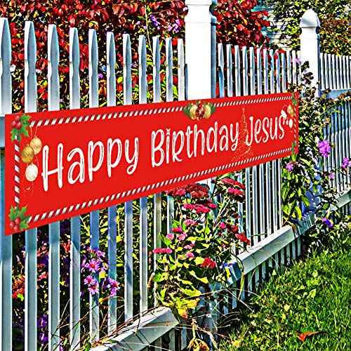 Ushinemi Happy Birthday Jesus Banner Christmas Party Decorations for Outdoor Yard Decor Sign,9.8X1.6 Ft