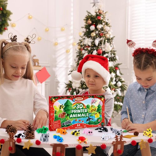 JOICEE Christmas Advent Calendar - 24 Mini 3D Animal Figurines | Articulated Flexible Toys for Kids