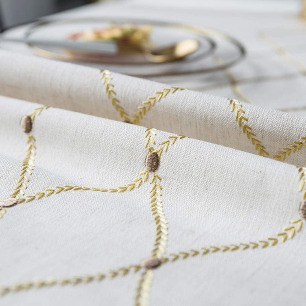 Heavyweight Cotton Linen Embroidery Tablecloth - Waterproof & Dust-Proof for Kitchen Dining (53 x 70 Inch, Rectangle/Oblong)