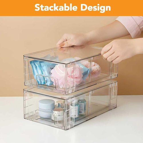 Clear Acrylic Fridge Organizer - 4 Pack Stackable Storage Drawers with Handles | Easy Assembly for Kitchen & Bathroom
