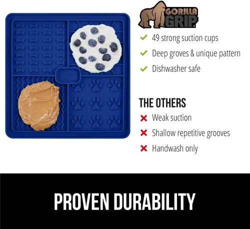 GORILLA GRIP Silicone Lick Mat for Dogs | BPA-Free, Suction Cups, Dishwasher Safe | 2-Pack in Royal Blue & Green