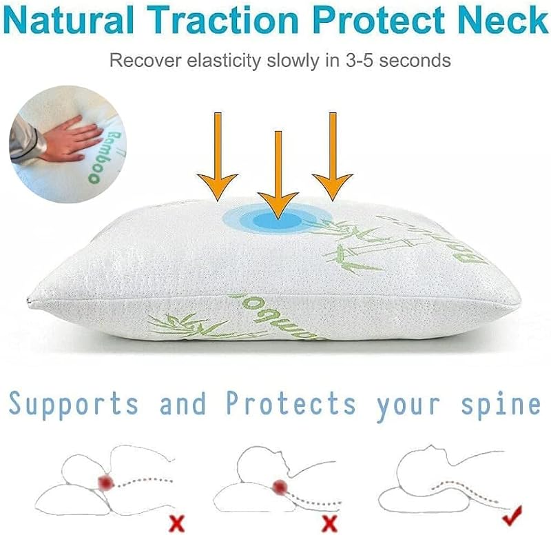 DreamField Linen Bamboo Rayon Standard Set of 2 Adjustable Shredded Memory Foam Sleeping Pillows 26x20"