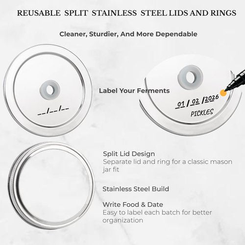 Jillmo Fermentation Lids for Wide Mouth Jars, Pack of 6 Fermenting Kit for Making Sauerkraut, Kimchi, Kombucha (NO Jars)