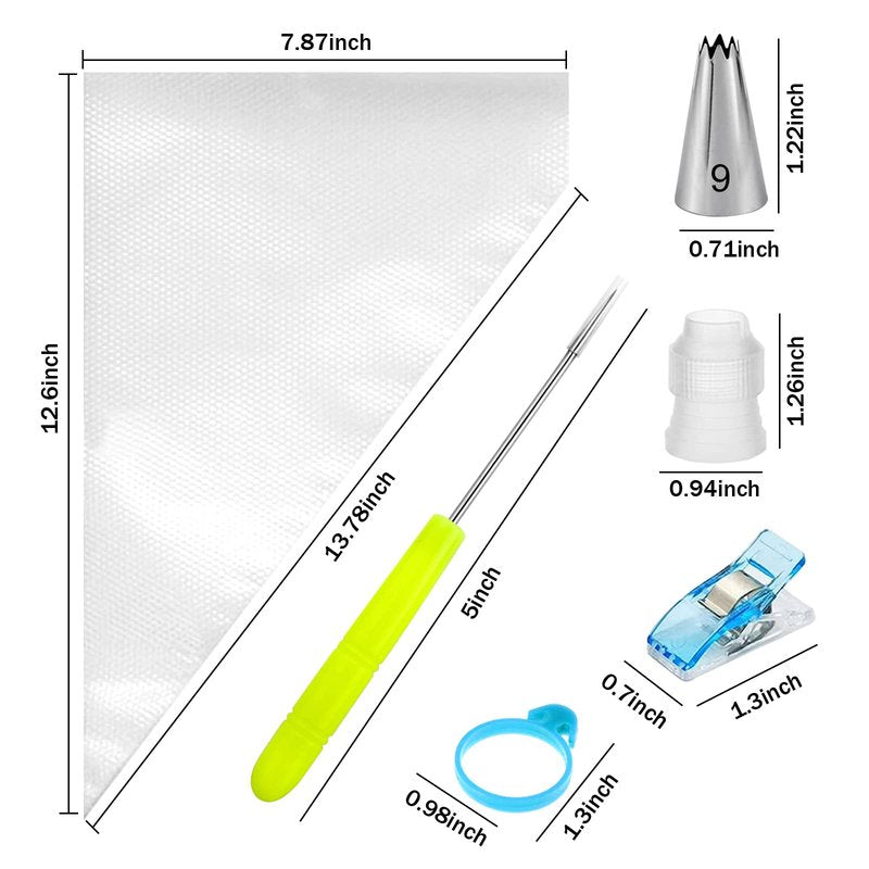 Piping Bags and Tips Set - 100 12Inch Disposable Pastry Piping Bags for Royal Icing with 7 Frosting Tips, 10 Icing Bags Ties, 2 Scriber Needle - Tipless Piping Bags Kit for Cookies & Cake Decorating