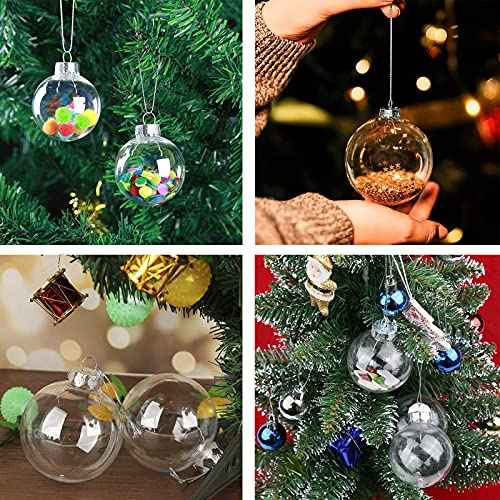 12 Pcs DIY Clear Plastic Fillable Balls Ornament, 2.36Inch Christmas Balls for Christmas, Halloween, Birthday, Wedding Decor, Crafts Decorations (60 mm)