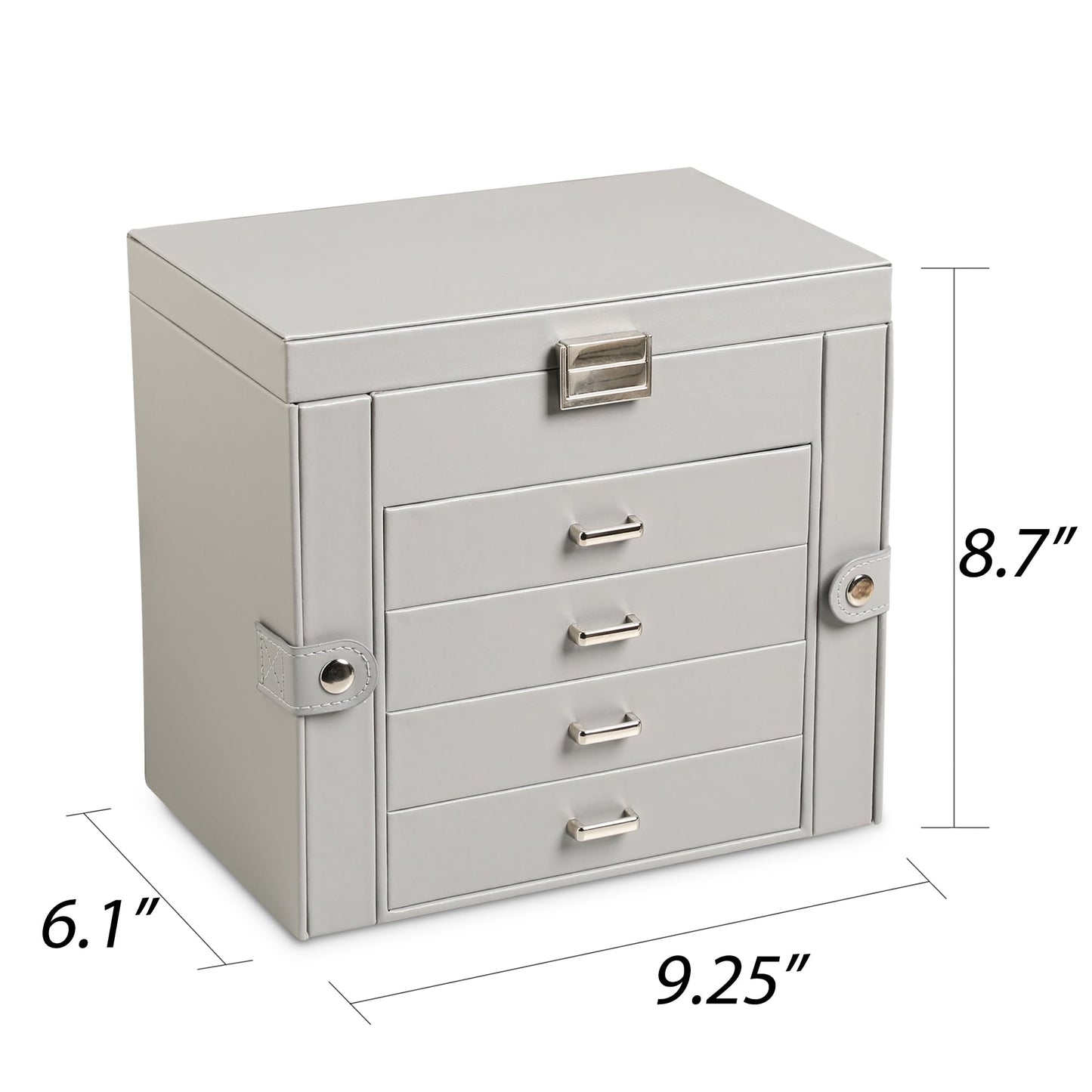Frebeauty 5-layer Jewelry Box,Faux Leather Jewelry Organizer with 4 Drawers,Jewelry Organizers and Storage with Mirror,Jewelry Holder Organizer for Necklace,Jewerly Boxers for Women Girls(Grey)
