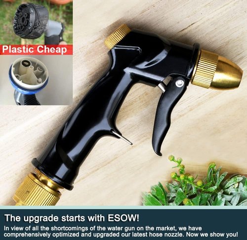 ESOW Heavy Duty Metal Garden Hose Nozzle - Adjustable Brass Spray Gun for High Pressure Watering | Perfect for Plants, Pets, and Cars