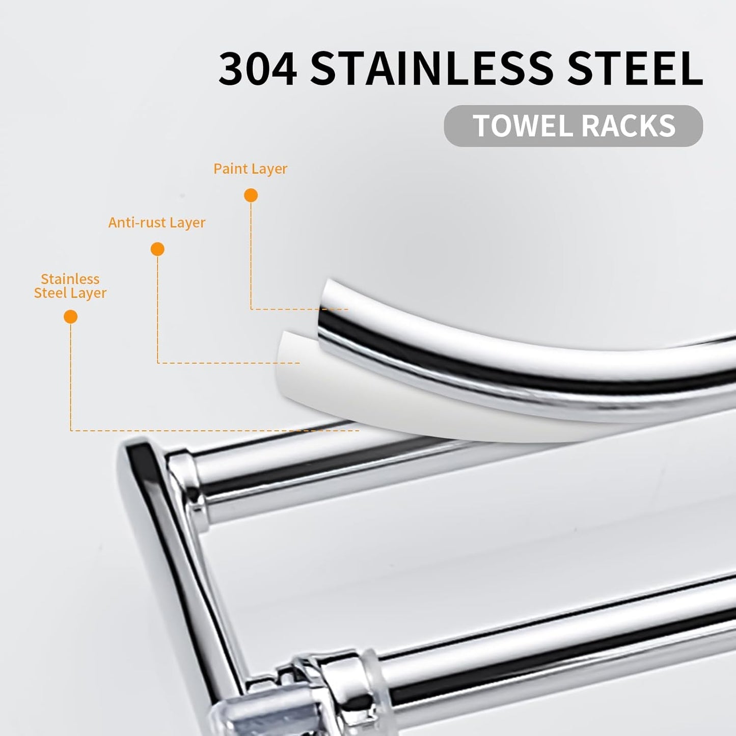 BESy 24 Inch Brushed Nickel Towel Racks, Bathroom Towel Shelf with Foldable Towel Bar Holder and Towel Hooks, Wall Mounted Multifunctional Bathroom Accessories, Double Towel Bars