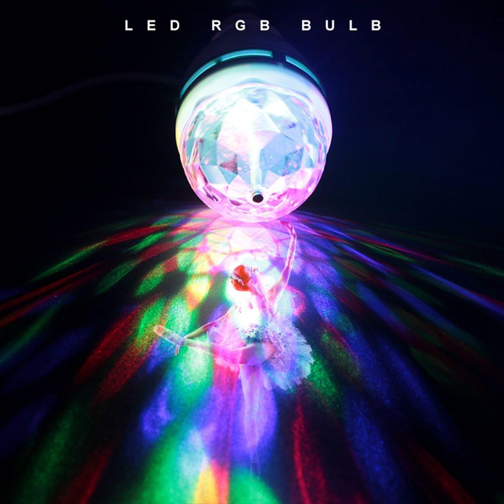 RGB Disco Ball Light E26 - Rotating LED Strobe Bulb for Parties, Karaoke & Events