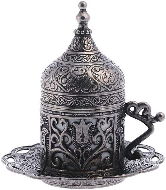 Alisveristime Authentic Turkish Coffee Cup Set: Zamak & Porcelain, Tulip Motifs (Set of 2) (Lale) (Gold)
