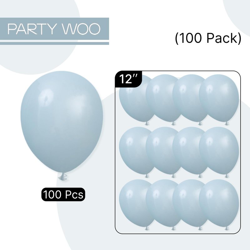 PartyWoo Dusty Blue Balloons 100pcs 12 Inch Light Blue Aqua Boho Latex Helium Balloons for Wedding Graduation Baby Shower Gender Reveal Bachelorette Birthday Under The Sea Party Decorations Blue-F28