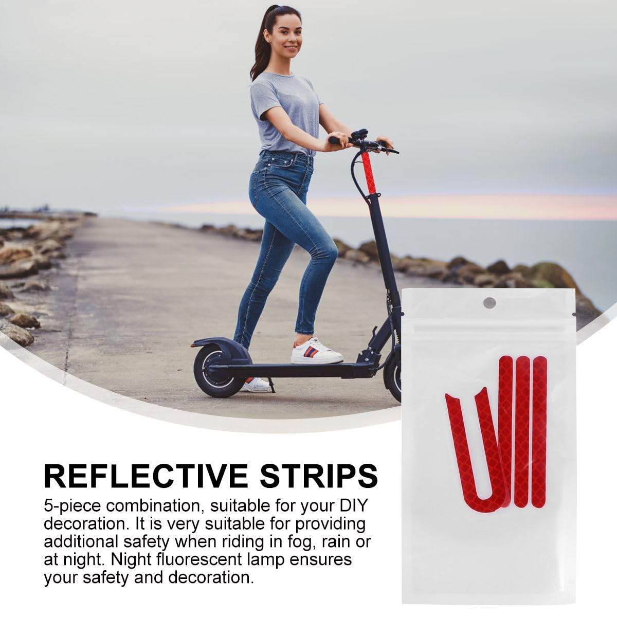 Abaodam Scooter Reflective Strips 5 Pack Waterproof Bike Warning Stickers Cycling Reflective Decals for Night Safety Visibility