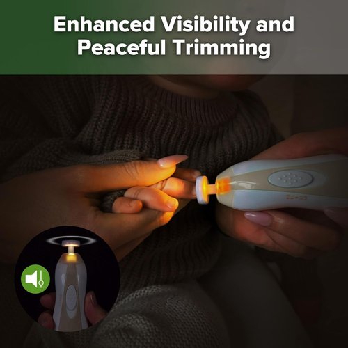 Haakaa Electric Baby Nail File Kit - LED Light & 6 Replacement Heads for Newborns, Infants, Adults | Acorn