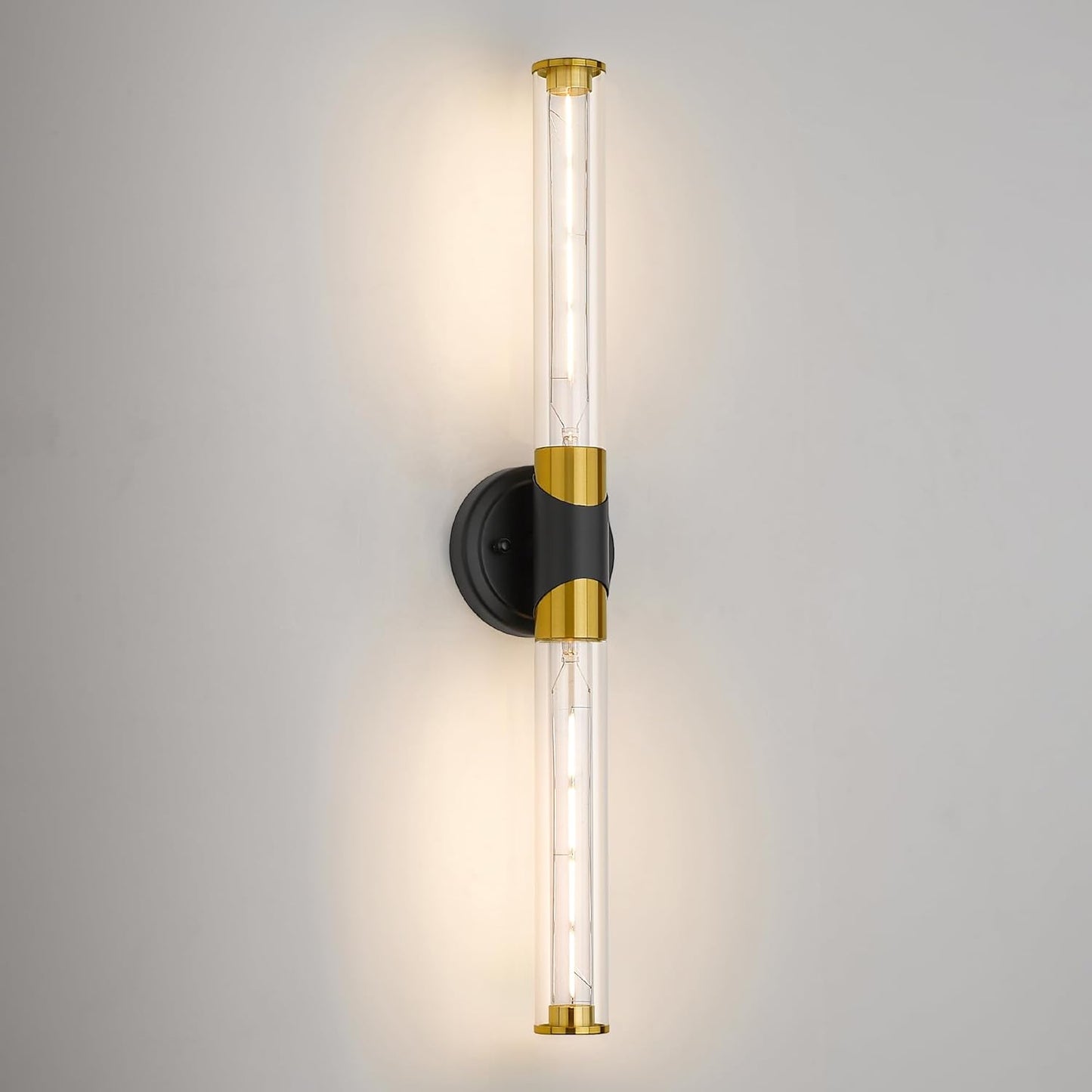 Industrial Sconces Wall Lighting, HWH 2-Light Bathroom Vanity Light Fixtures Black and Gold, 27'' Vanity Light Bar Cylinder Wall Lamp Over Mirror Bedroom Kitchen, 5HZG105B BK+BG