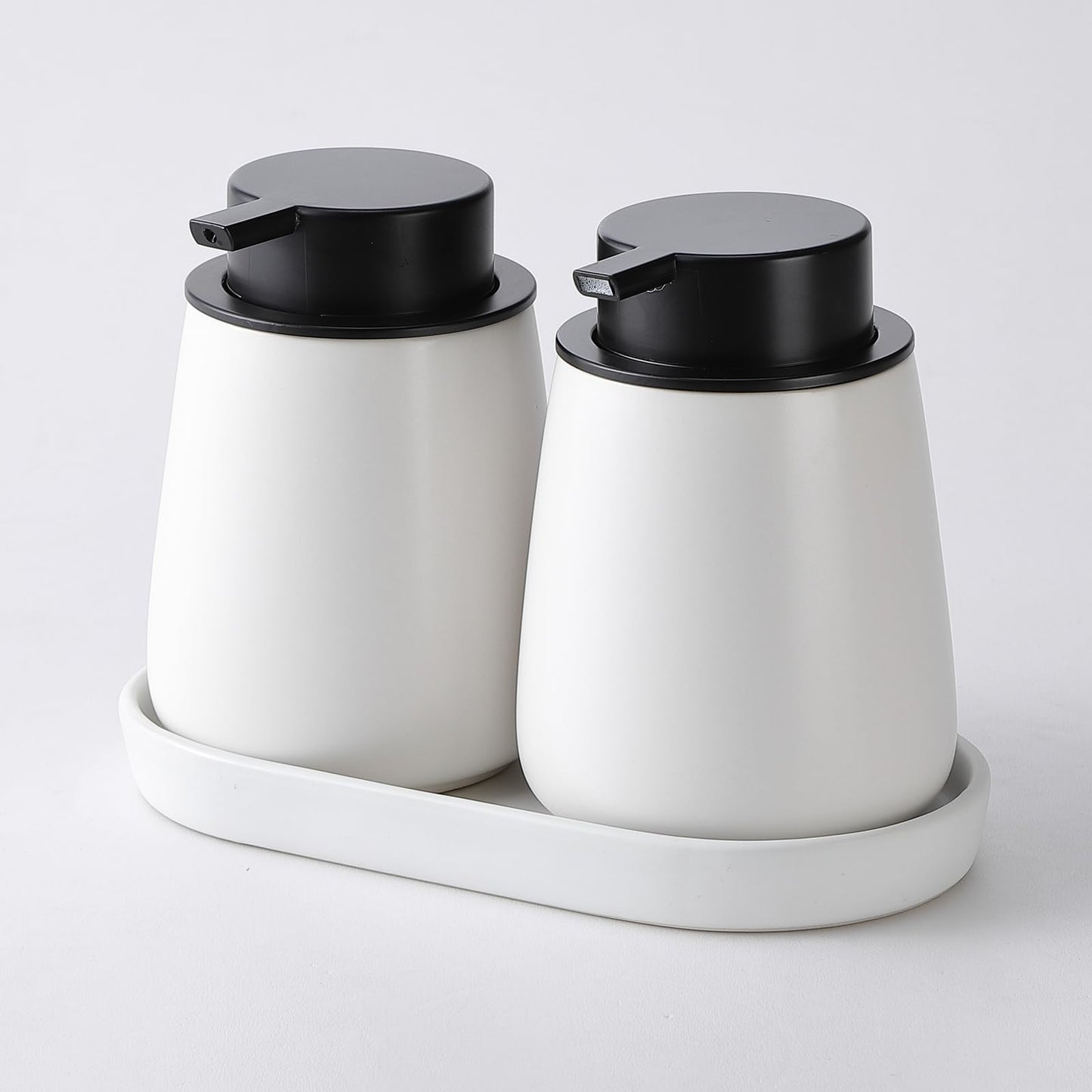 12Oz White Foam Soap Dispenser - Ceramic Foaming Hand Soap Dispenser Set with Easy-to-Press Pump, Refillable Liquid Dish Soap Dispenser for Bathroom and Kitchen, 2 Pack