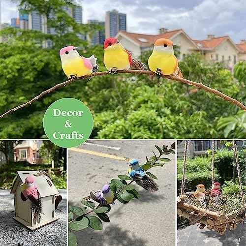LWINGFLYER 12pcs Clip on Artificial Birds Small Feather Birds Ornament for Spring Tree Decoration Wreaths Crafts Floral Arrangements (Model - Y18)