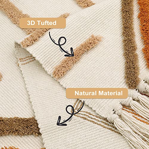 Uphome Boho Area Rug 4'x6' Diamond Tufted Washable Living Room Rug with Tassels Soft Cotton Woven Nursery Rug Modern Farmhouse Colorful Indoor Carpet for Entryway Bedroom Kitchen Office